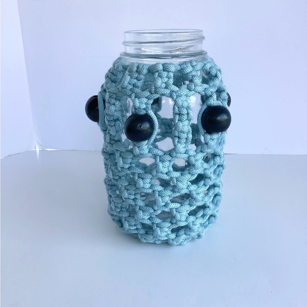 Vase Macrame Hand Crafted Floral Decor Accent Blue Navy Beads Botanical Gift - Picture 7 of 12